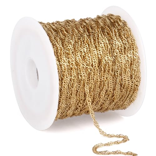 33 Feet 18K Gold PVD Plated Singapore Chains Roll, 1.7mm