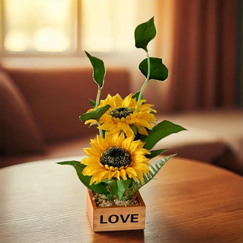 Image of The Better Home Sunflower Artificial Plant with Pot (35cm) | Yellow Decorative Plant | Living Room & Tabletop Decor | Artificial Plants for Decoration | Small Artificial Plant with Pot