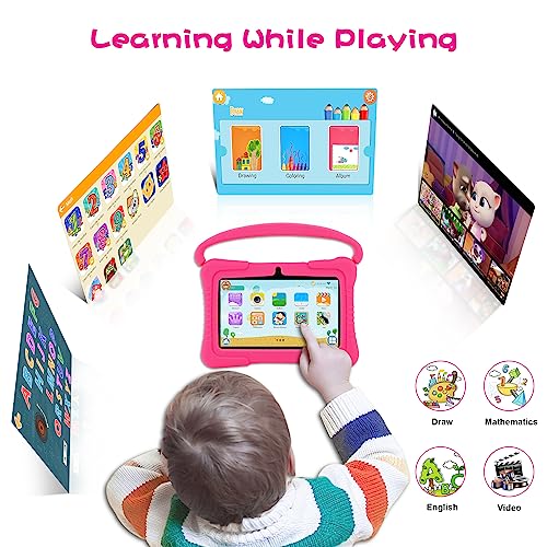 Image of Veidoo Kids Tablet, 7 inch Android 1GB Ram 16GB Storage, Toddler Tablet with IPS Screen, Parent Control, Bluetooth, WiFi, Kid-Proof case with Kickstand, Learning (Light Pink)