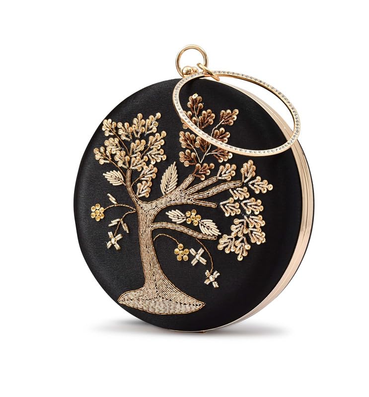for the beautiful you Embroidered Round Clutch Purse with Metal Ring Handle and Spacious Interior – Party, Wedding & Festive Handbag for Women & Girls-picture-41