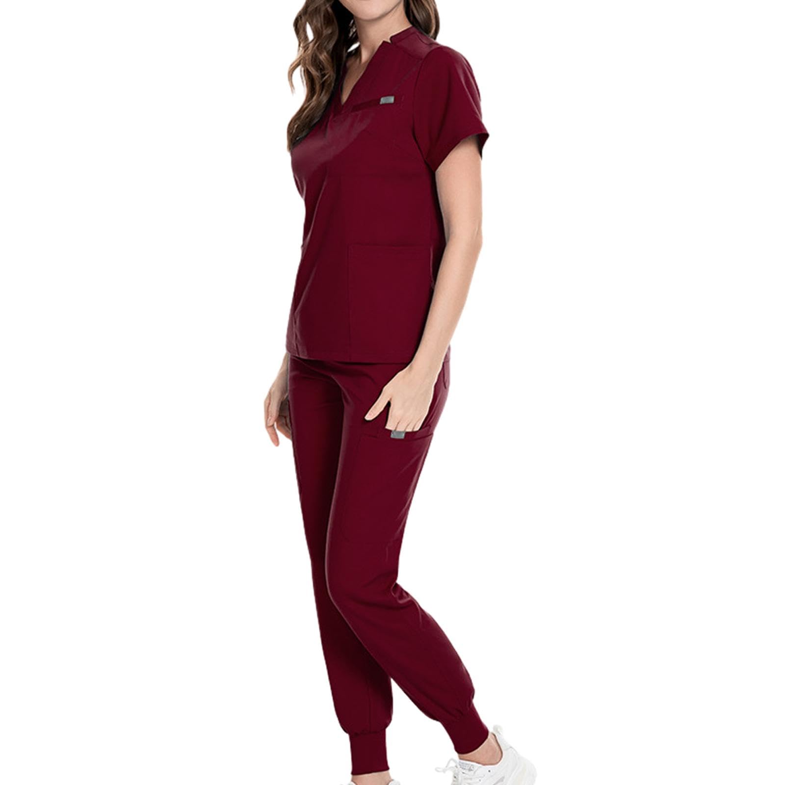 Divisa Da Infermiera Completa con Top Casual Pantaloni Tasche Pratiche Materiale Leggero Poliestere Spandex Rayon Adatta per Donne Assistenti Medici O, S, Rosso