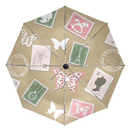 Parapluie automatique coupe-vent Vnurnrn pliable avec protection UV et toile vintage