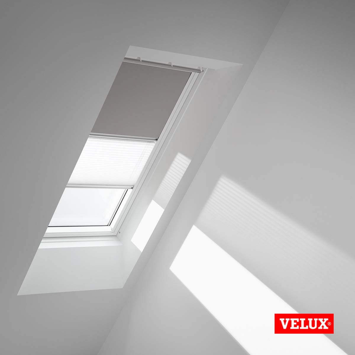 VELUX Verdunkelung Plus, Weiße Seitenschienen, SK08, Grau | Verdunkelung oder Lichtfilterung, stufenlose Positionierung