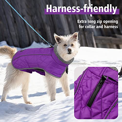 Image of Fragralley Dog Coat Small, Waterproof Dog Jacket with Warm Fleece Lining, Adjustable Reflective Dogs Winter Coat, Turtleneck Pet Coats for Cold Weather (Purple S)