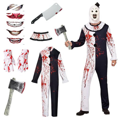 GOUYENG Costume de Clown Homme,Deguisement Clown Tueur,Killer Terrifier Clown,Costume Halloween Clown,Costume de Terrifier Homme,pour Le Carnaval,Mardi...
