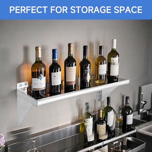 rockpoint stainless steel shelf 12 x 48 inches 350lb 2 pack nsf commercial wall mount floating shelving with backsplash for restaurant kitchen home and hotel silver