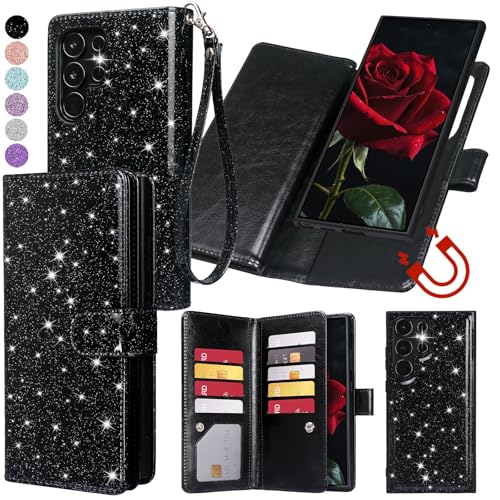 Varikke for Galaxy S22 Ultra Wallet Case Detachable with Card Holder for Women, Glitter PU Leather Strap Magnetic Flip Wallet Removable Phone Case Cover for Samsung Galaxy S22 Ultra 5G 6.8