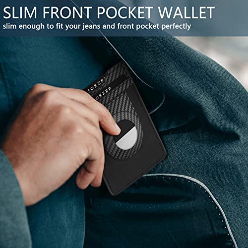 AirTag Wallet, Slim Minimalist Front Pocket Wallet With AirTag Holder RFID Blocking Protection (Stripe-Black)3