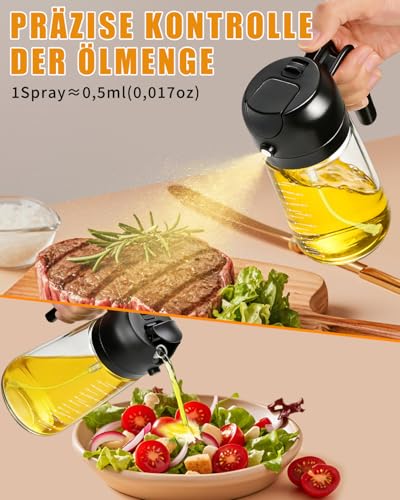MRUN BONE 2 in 1 Ölsprüher für Speiseöl, Sprühflasche Öl, 470ML Cooking Oil Sprayer, Ölausgießer für Heißluftfritteuse, Sprühöl… – Ansicht 5