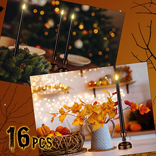 Image of Fumete 16 Pcs Halloween Black Flameless Candles, with Gold Base