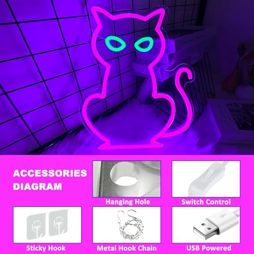 Image of Cat Neon Signs for Wall Decor, Purple Cat LED Neon Sign USB Powered, Halloween Cat LED Light Table Decoration for Bar, Christmas, Wedding, Birthday Party