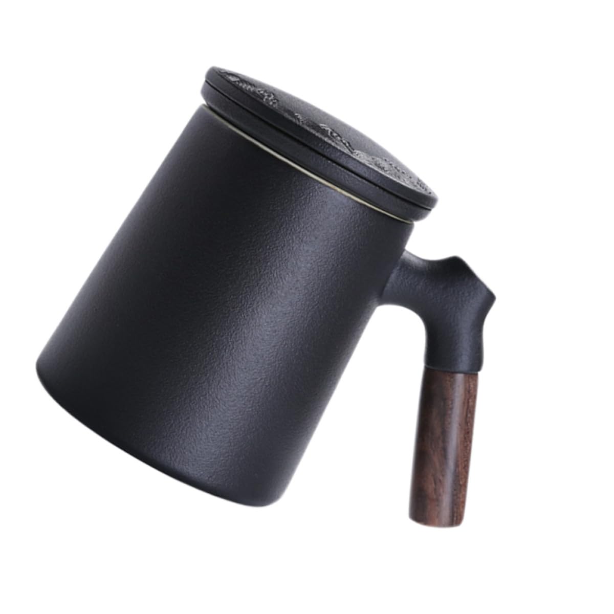 Tasse à thé en céramique avec filtre et couvercle, tasse de bureau personnelle noire pour séparation du thé, tasse à eau et à lait en porcelaine 350 ml adaptée pour l'infusion de feuilles en