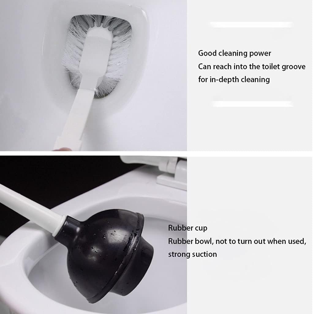 Toilet Brush Toilet Brush Holder, Toilet Brush and Plunger Set, Bathroom Toilet Bowl Brush Holder with Non-Slip Handle Toilet Tools