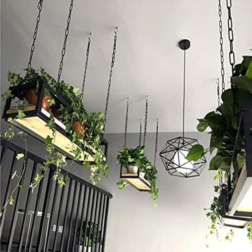 Ceiling-Mounted Hanging Storage Rack - Industrial Black Wine Glass & Plant Shelf, Floating Ceiling Shelf with Guardrail, Decorative Wine Rack (60x25x15cm)