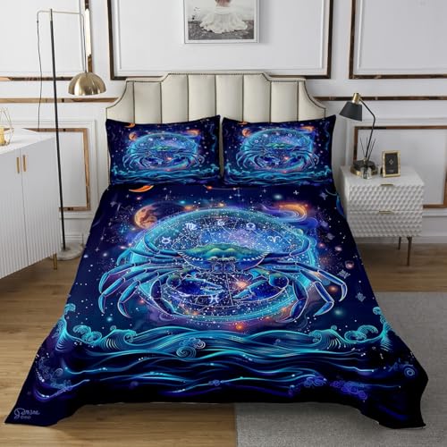 Cancer Bedspread Twin Size Bedding for Kids Teens Bedroom 12 Constellations Decor Coverlet Set Galaxy Nebula Star Astrology Quilt Set for All Season,2 Pcs with 1 Pillowcase