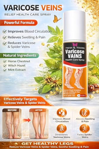 Image of Fresh & Young Varicose Veins Spray | Natural Formula for Fast Relief | Reduces Swelling, Relieves Pain & Improves Blood Circulation | Easy-to-Use Spray for Legs & Feet - 50 ml Pack of 3