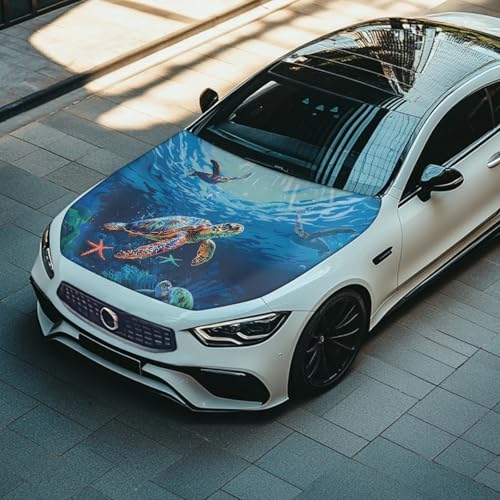 Image of Sea Turtle Car Hood Cover Elastic Fabrics Car Hood Cover Protector Vehicles Decorate Engine Easy to Install and Clean Car Decor Accessories Fit Most Car