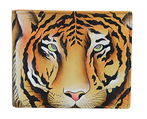 Preisvergleich Produktbild Anuschka handbemalte Designer-Leder-Geldbörse für Herren / RFID-Blockierendes Einzel-Falt-Portemonnaie Gr. One Size, Wild Tiger