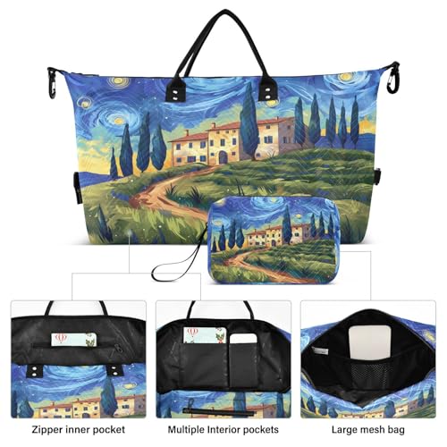 House Watercolor Sky Large Travel Duffle Bag Weekender Overnight Bags Gym Yoga Bag for Women Men with Toiletry Bag2