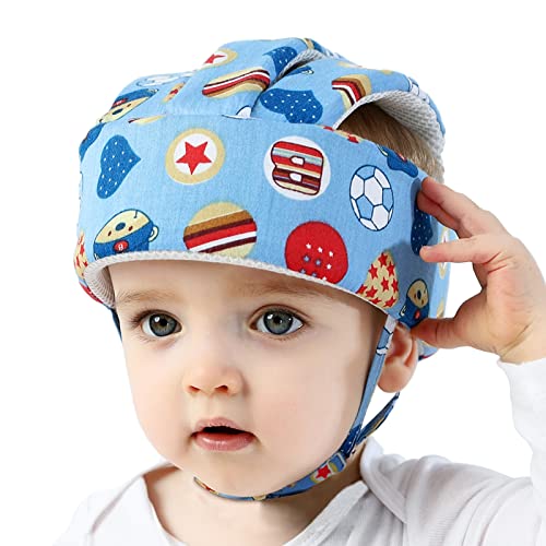 IULONEE Baby Schutz Helm Einstellbare Kinder Sturzhelm Kopfschutz Schutzgeschirre Kappe Safehead Krabbelhelm (Fußball Blau)