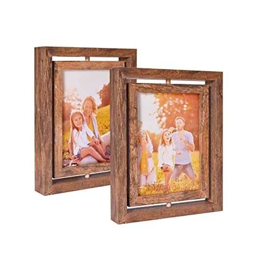 MONT PLEASANT 2 Pack 5x7 Rustic Picture Frames,Rotating Floating Photo Frames 4X6 with mat Double-Sided Display with HD Acrylic for Vertical or Horizontal Tabletop Display (5X7 inch)