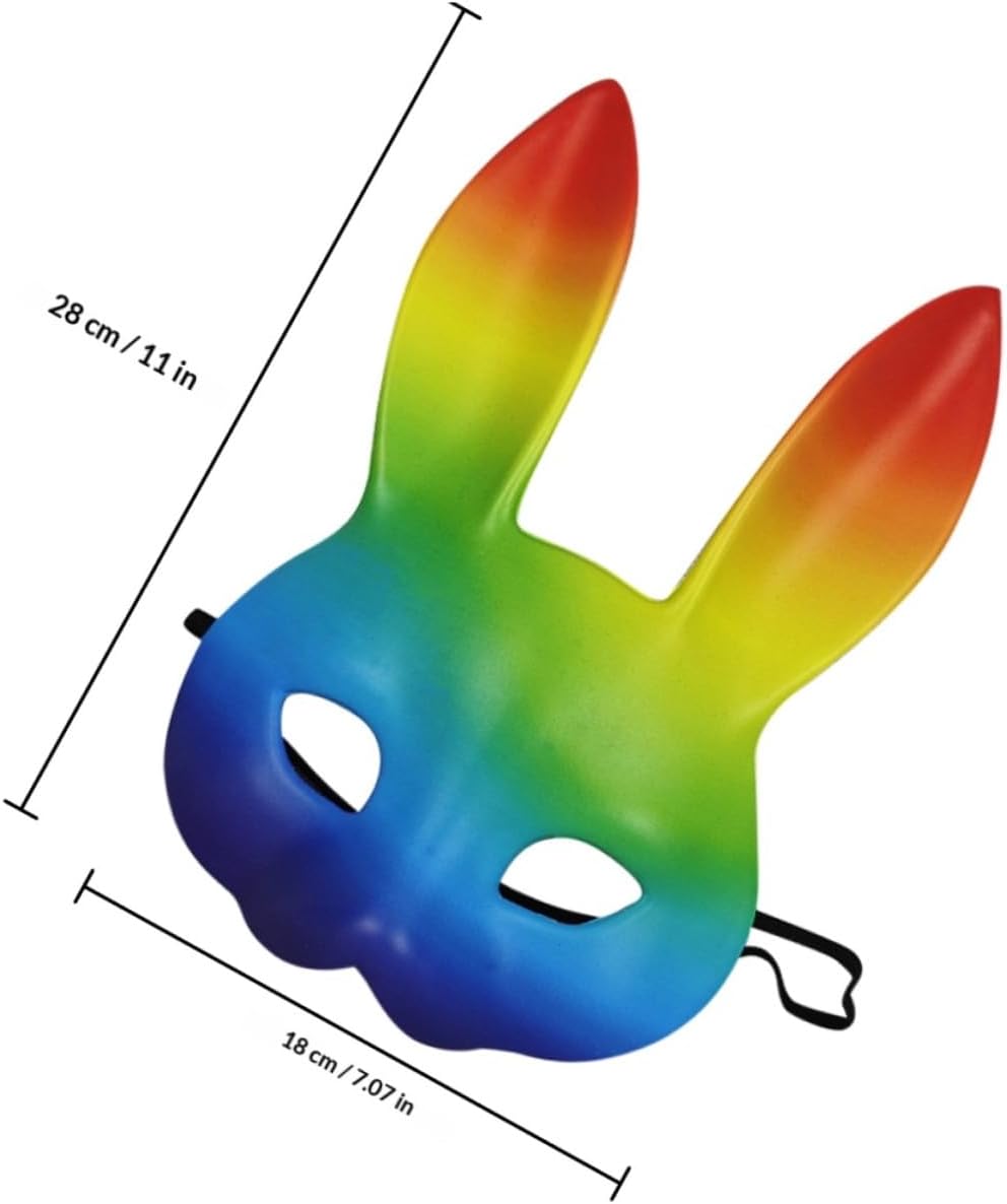 3d Rainbow Pu Leather Bunny Costume Mask for Halloween and Celebration Events, Animal Cosplay Accessory for Masquerade Parties and Inclusive Parades