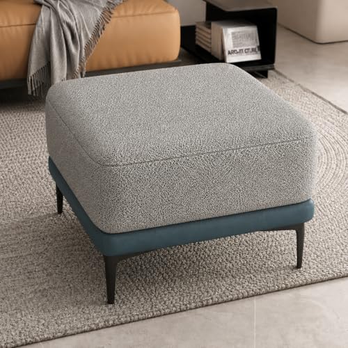 Image of Modern Upholstered Ottoman Stool | Solid Wood Base & Metal Legs | Premium Puffy Footrest Bench for Living Room, Bedroom & Lounge