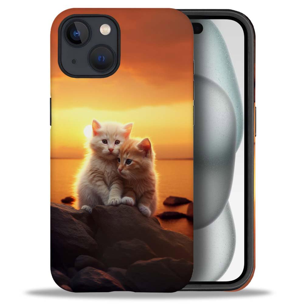 CARLOCA Compatible with iPhone 14 Case,Cute Cats in The Sunset Case for Case Soft TPU + Hard PC 2 in 1,Anti-Scratch Soft TPU Shockproof Unique