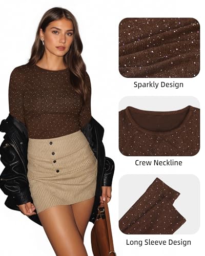 Image of MANGOPOP Womens Bodysuit Long Sleeve Crew Neck Body suit for Women Ribbed Bodysuits Shirts