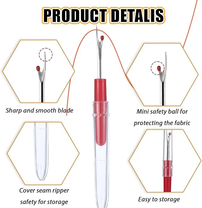 Image of Seam Ripper 3pcs Big Tool Set Piece Sewing Accessories Kit for Stitch Removal | Thread Cutting | Ideal for Sewing, Tailoring, DIY Projects | Stainless Steel Blades with Comfort Grip Handles (4, Any)