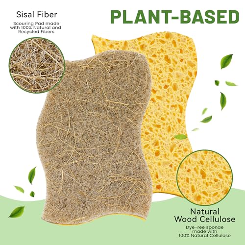 Image of LILAC 12 Pack Natural Cellulose Sponges for Dishes - Non-Scratch Kitchen Scrub Sponges - 100% Biodegradable & Eco-Friendly Cleaning Sponges for Non-Stick Cookware, Bathroom & Household(Yellow)