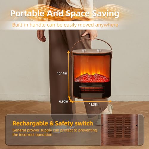 Image of Electric Fireplace Heaters Small Indoor Use Space Heater RealSmart 1500W Electric Portable Heater Full Screen Fireplace View 4 Adjustable Modes Realistic 3D Flame Overheat and Tip Protection