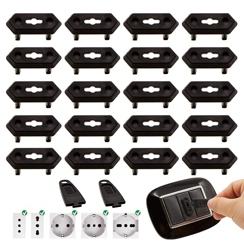 A&M Italia Copriprese per Bambini - 20 Copri Prese Elettriche in ABS Certificato EN-71 e 2 Chiavi