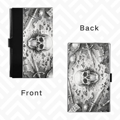 KLL Vintage War Skull Gray Slim Card Holder for Business Card with Leather and Stainless Steel Pocket Card Holder for Protects Your Cards portatarjetas para Hombre4
