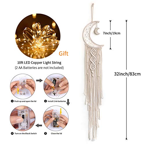 image for Dremisland Macrame Woven Wall Hanging Moon Dream Catcher- Boho Chic Bo