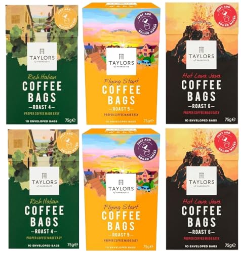 Taylors of Harrogate: Italian and Lava Java Coffee Bags - 2x10 + Flying Start: Total 6 Packs