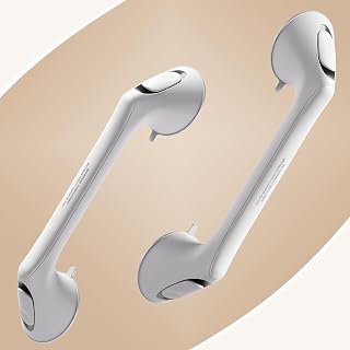 2 Pack 16 Inch Grab Bars for Bathtubs and Showers for Seniors, Heavy Duty Shower Handle for Elderly, Suction Cup Removable Handrails Handicap Bath Grip Bathroom Safety Grips （White）
