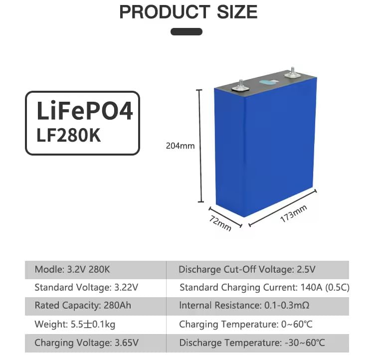 Image of EVE LiFePO4 Cell 3.2V 280Ah 280K Grade A Battery Deep Cycle Lithium Iron Phosphate Rechargeable Battery with QR Code,M6 Nuts and Bus Bars
