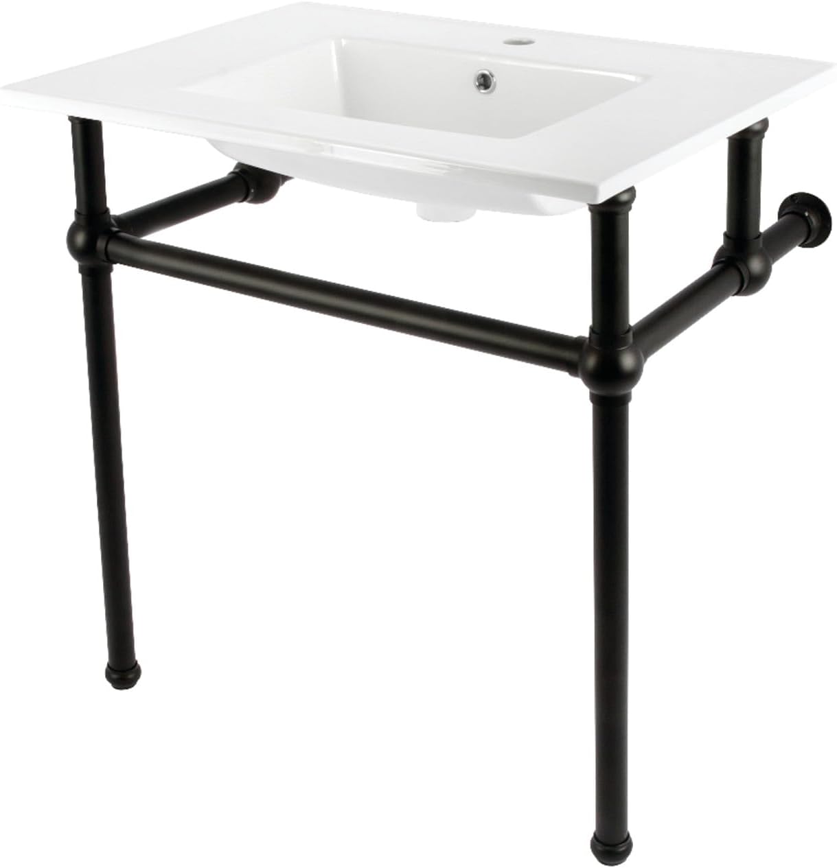 Kingston Brass KVBH312270 Addington 31" Console Sink with Brass Legs (Single Faucet Hole), White/Matte Black
