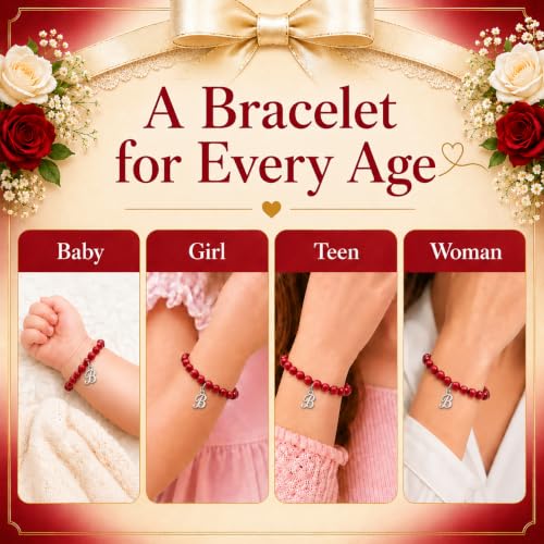 Image of Baby Crystals Personalized Red Bracelet for Protection -Baby Jewelry for Girls | 14K Gold-Plated or Sterling Silver Initial Charm Bracelet | Baptism, Birthday Gifts