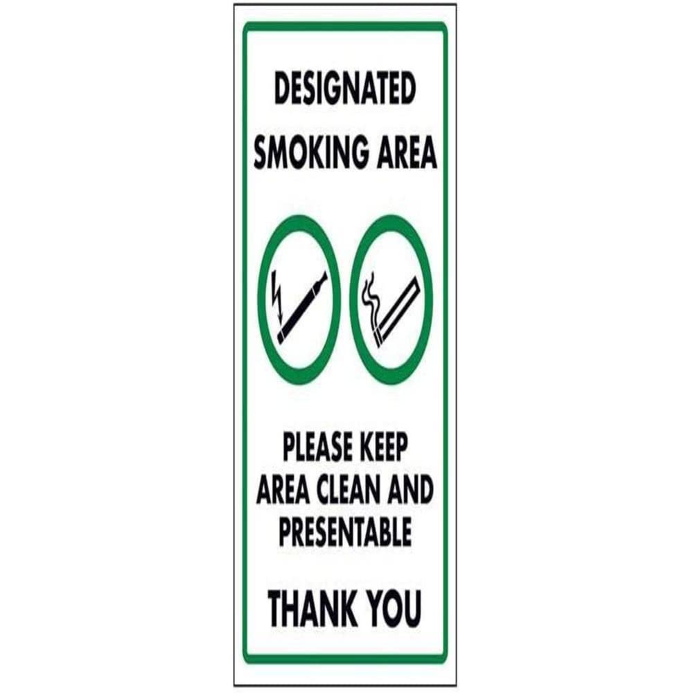 Vsafety Green Designated Smoking Area/Please Keep Area Clean Sign - 200Mm X 300Mm - Rigid Plastic