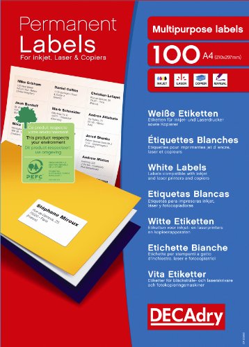 Étiquettes blanches DECADRY multi-usage 105 x 42 mm planche autocollante A4