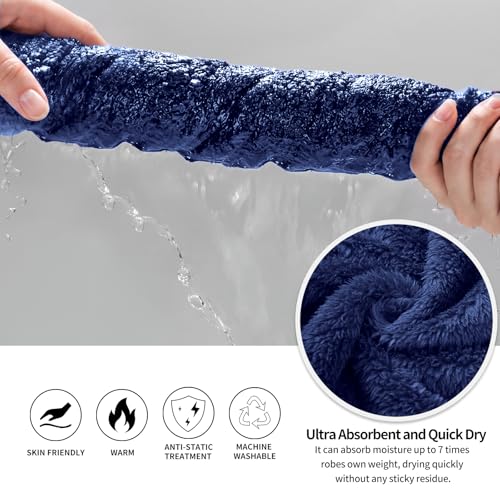 Image of Inner Wish Mens Plush Fleece Robe, Highly Absorbent Cozy Warm Bathrobe Fuzzy Male Spa Long Robe With Pockets