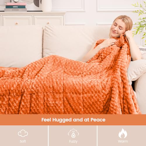 Image of Super Fuzzy Soft Fleece Sherpa Weighted Blanket 15 lbs for Adults, 3D Imitation Turtle Shell Luxury Weighted Throw for Better Sleep, Dual Sided Cozy Heavy Blankets for Couch Bed, Orange, 60 inch x 80 inch