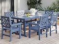 BIVODA 7-Piece Outdoor Dining Set, HDPE All-Weather Patio Table and Chairs Set for 6, Outdoor Patio Furniture Sets with Umbrella Hole for Outside, Deck, Backyard, Garden (Navy Blue)