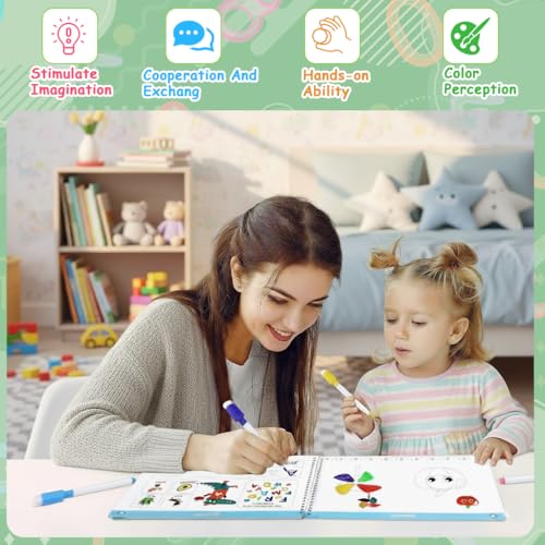 Image of PATPAT Toddler Alphabet Tracing Book, Preschool Handwriting Practice Workbook with 8-Color Markers & Sponge Erase, Reusable Early Learning English Handwriting Practice Book