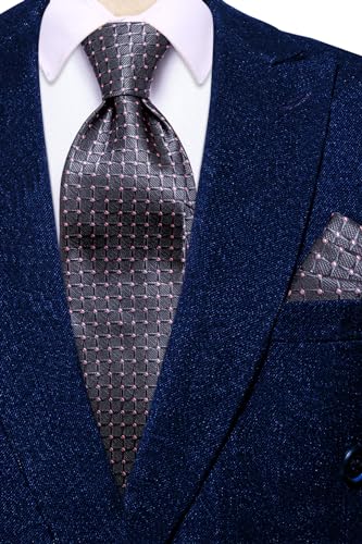 Image of Hi-Tie Mens 70inches Tie Set Extra Long Necktie for Men Cufflinks Handkerchief Big Tall Men Business Wedding