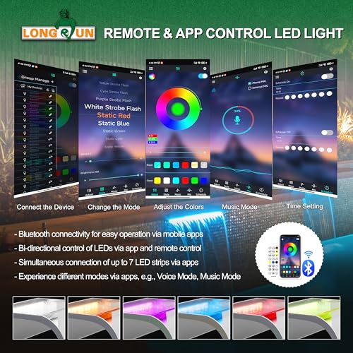 LONGRUN 60cm Teich Wasserfall Klingen Set, Acryl Gebogener Wasserfall Überlauf, Außenpool Brunnen mit 7 Farben Bluetooth LED Lichtern und Fernbedienung, Breite 26cm