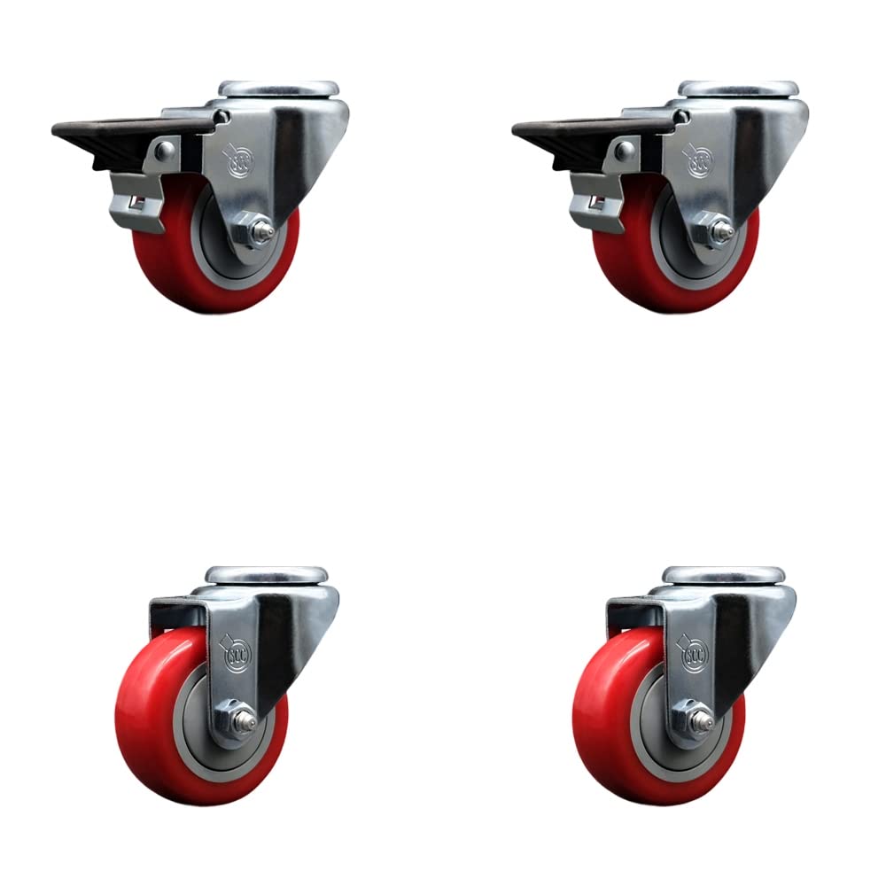 Polyurethane Swivel Bolt Hole Caster Set of 4 w/3