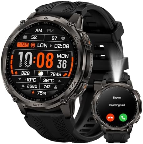 KOSPET Tank T4C Smartwatch Herren mit LED, 1,5" AMOLED, Dualband-GPS | Robuste Outdoor-Uhr, 15 Tage Akku, 50M wasserdicht, Herzfrequenz- & Schlaftracking,Bluetooth-Anrufe für Andro